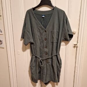 Old Navy Green/Gray XL Button Up Romper